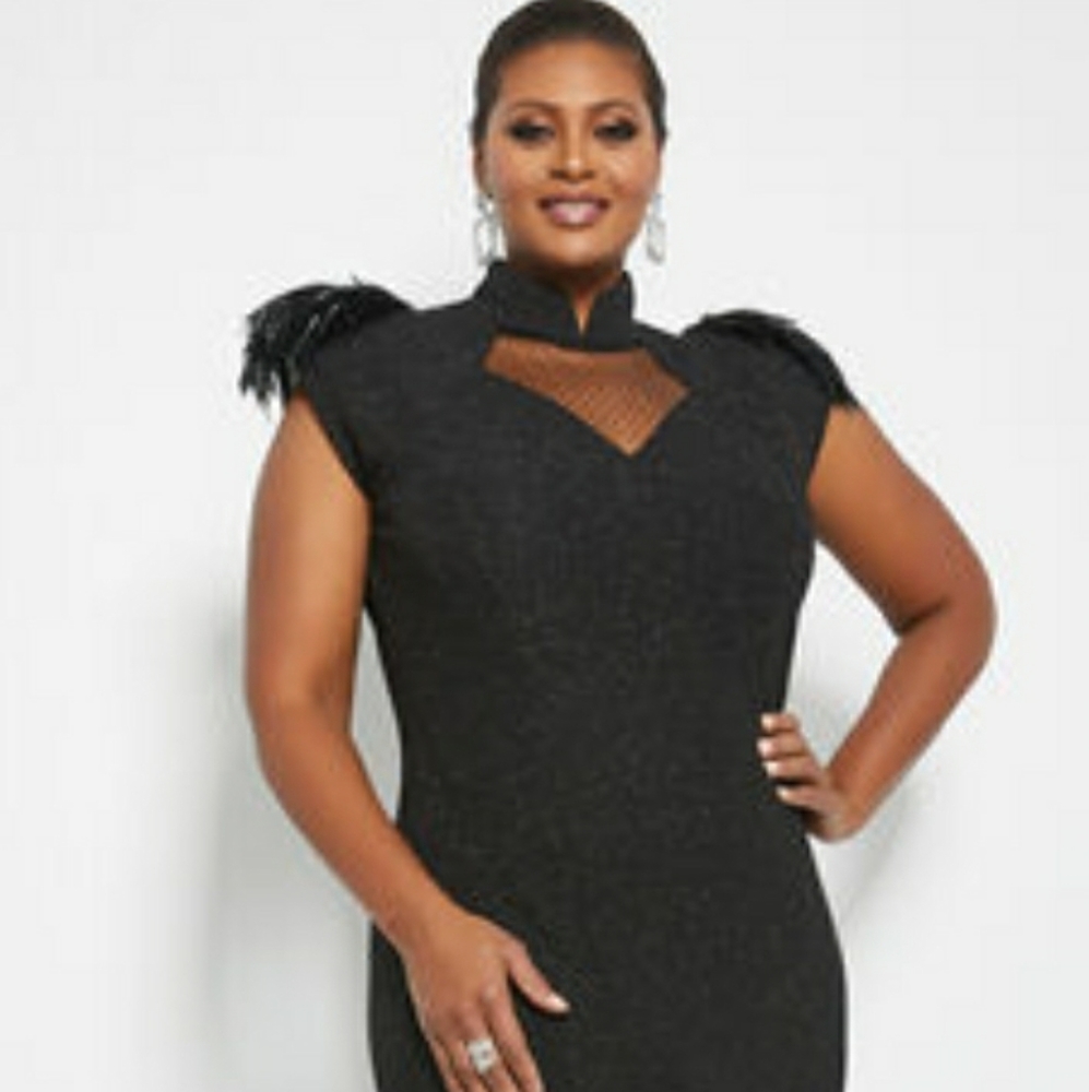 Ashley Stewart Appliqué Feather Evening Gown